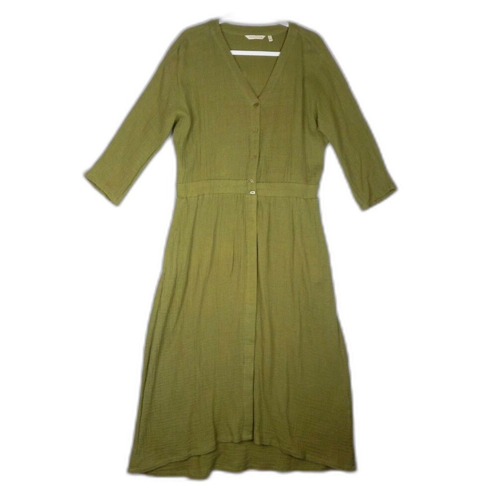 Soft Surroundings Green Cotton Knit Ribbed Maxi Dress Boho Coastal Chic M